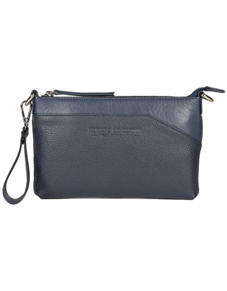 RB2003D | Borsa a Tracolla/Polso in Vera Pelle pieno fiore, grana dollaro/leggera. Tracolla e maniglia removibili. Colore Blu. Dimensioni: cm 22 x 14 x 2,5. Confezione: Sacchetto in Tessuto non Tessuto-1