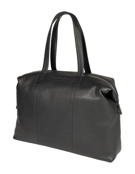 RB2004A | Borsa Shopping Trasformabile in Bauletto in Vera Pelle pieno fiore, grana dollaro/leggera. Doppio manico. Colore Nero. Dimensioni: cm 43 x 36 x 14. Confezione: Sacchetto in Tessuto non Tessuto-1