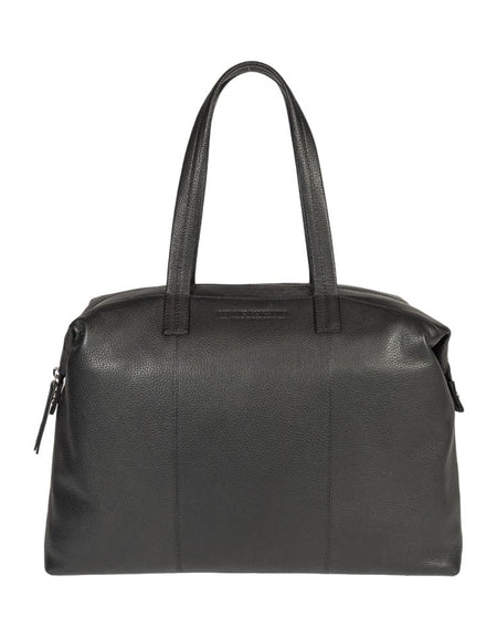 RB2004A | Borsa Shopping Trasformabile in Bauletto in Vera Pelle pieno fiore, grana dollaro/leggera. Doppio manico. Colore Nero. Dimensioni: cm 43 x 36 x 14. Confezione: Sacchetto in Tessuto non Tessuto-0