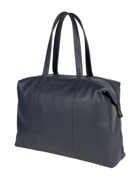 RB2004D | Borsa Shopping Trasformabile in Bauletto in Vera Pelle pieno fiore, grana dollaro/leggera. Doppio manico. Colore Blu. Dimensioni: cm 43 x 36 x 14. Confezione: Sacchetto in Tessuto non Tessuto-1