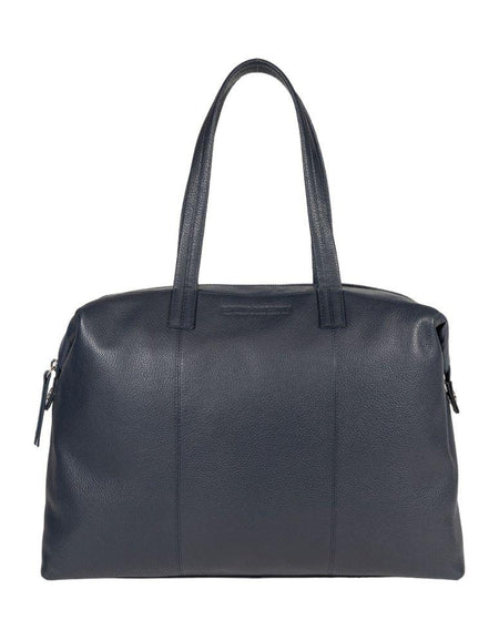 RB2004D | Borsa Shopping Trasformabile in Bauletto in Vera Pelle pieno fiore, grana dollaro/leggera. Doppio manico. Colore Blu. Dimensioni: cm 43 x 36 x 14. Confezione: Sacchetto in Tessuto non Tessuto-0