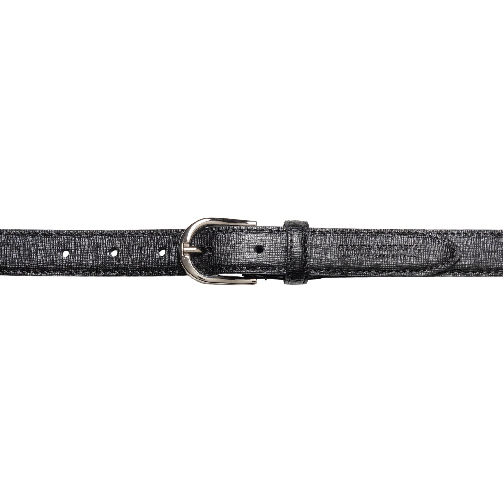 RB4016A | Cintura Donna Made in Italy in Vera Pelle Saffiano. Fibbia in finitura Argento Lucido. Colore Nero. Dimensioni: cm 115 x 2,5 x 0,5 (giro vita cm 100)-1