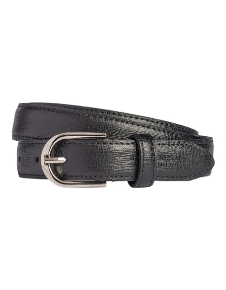 RB4016A | Cintura Donna Made in Italy in Vera Pelle Saffiano. Fibbia in finitura Argento Lucido. Colore Nero. Dimensioni: cm 115 x 2,5 x 0,5 (giro vita cm 100)-0