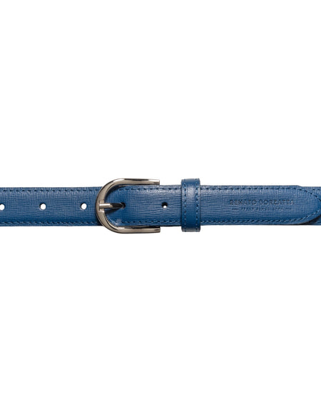 RB4016D | Cintura Donna Made in Italy in Vera Pelle Saffiano. Fibbia in finitura Argento Lucido. Colore Blu. Dimensioni: cm 115 x 2,5 x 0,5 (giro vita cm 100)-1