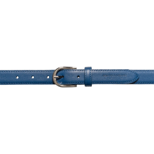 Load image into Gallery viewer, RB4016D | Cintura Donna Made in Italy in Vera Pelle Saffiano. Fibbia in finitura Argento Lucido. Colore Blu. Dimensioni: cm 115 x 2,5 x 0,5 (giro vita cm 100)-1
