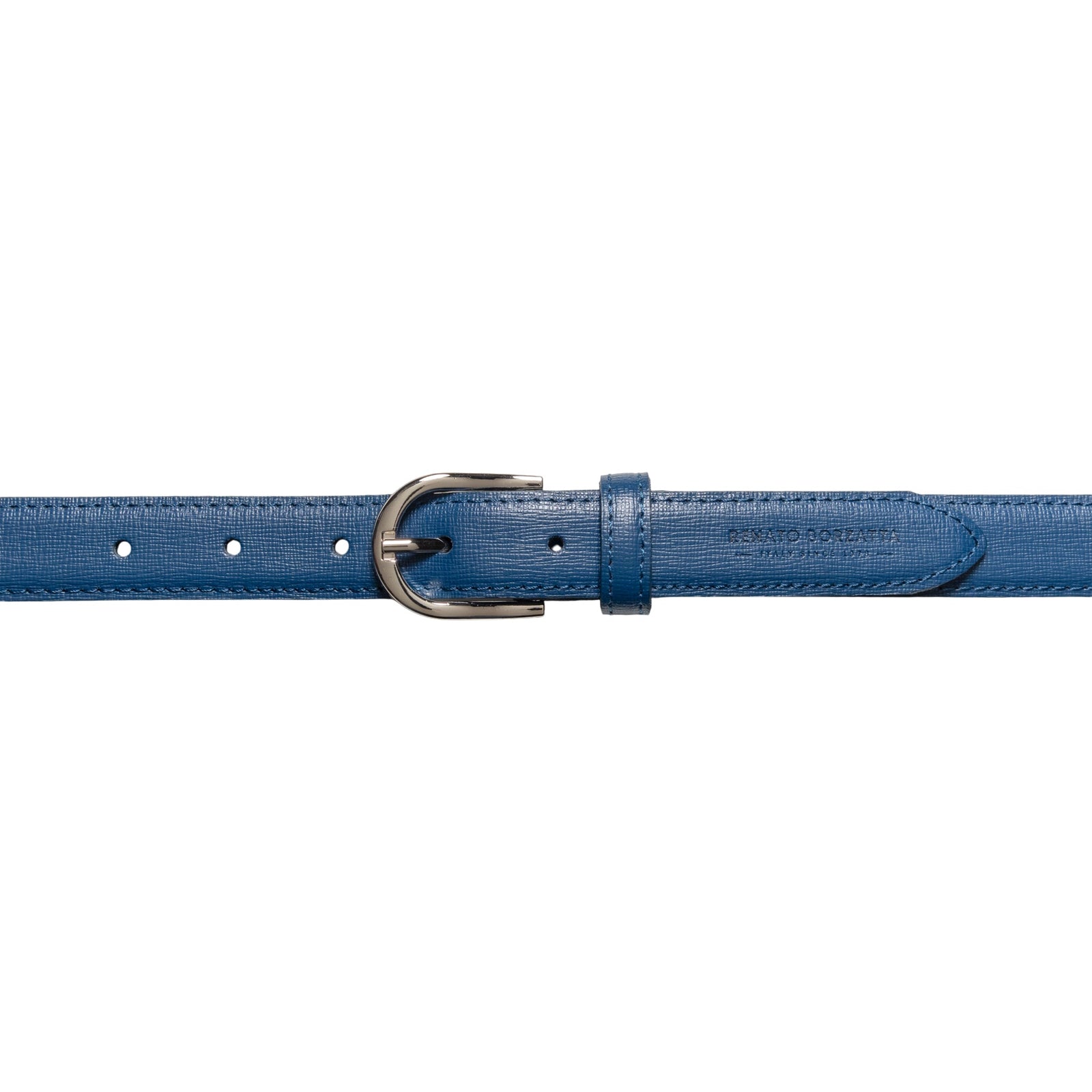 RB4016D | Cintura Donna Made in Italy in Vera Pelle Saffiano. Fibbia in finitura Argento Lucido. Colore Blu. Dimensioni: cm 115 x 2,5 x 0,5 (giro vita cm 100)-1