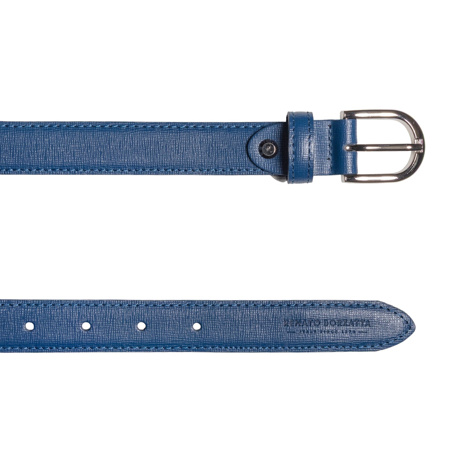 RB4016D | Cintura Donna Made in Italy in Vera Pelle Saffiano. Fibbia in finitura Argento Lucido. Colore Blu. Dimensioni: cm 115 x 2,5 x 0,5 (giro vita cm 100)-2