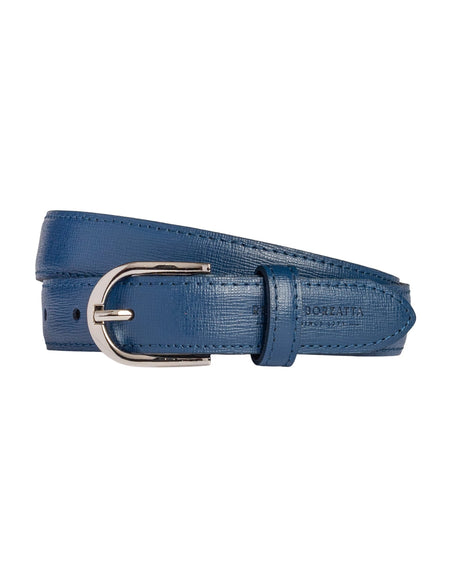 RB4016D | Cintura Donna Made in Italy in Vera Pelle Saffiano. Fibbia in finitura Argento Lucido. Colore Blu. Dimensioni: cm 115 x 2,5 x 0,5 (giro vita cm 100)-0