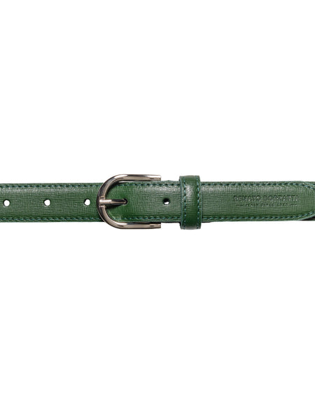 RB4016E | Cintura Donna Made in Italy in Vera Pelle Saffiano. Fibbia in finitura Argento Lucido. Colore Verde. Dimensioni: cm 115 x 2,5 x 0,5 (giro vita cm 100)-1
