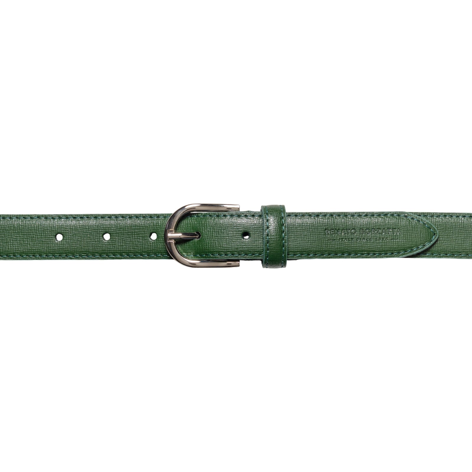 RB4016E | Cintura Donna Made in Italy in Vera Pelle Saffiano. Fibbia in finitura Argento Lucido. Colore Verde. Dimensioni: cm 115 x 2,5 x 0,5 (giro vita cm 100)-1