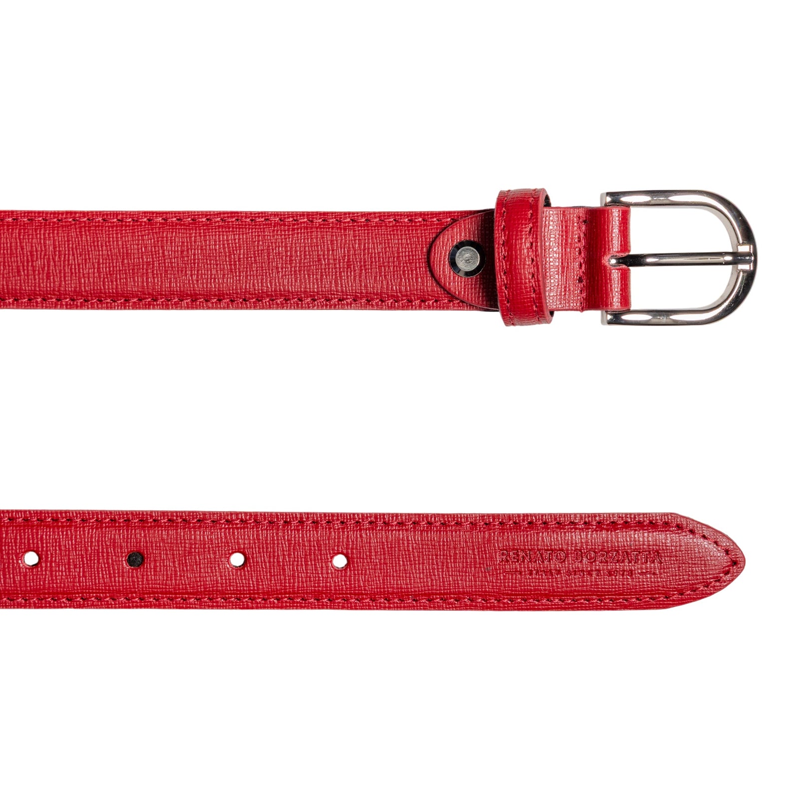 RB4016V | Cintura Donna Made in Italy in Vera Pelle Saffiano. Fibbia in finitura Argento Lucido. Colore Rosso. Dimensioni: cm 115 x 2,5 x 0,5 (giro vita cm 100)-2