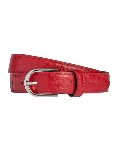RB4016V | Cintura Donna Made in Italy in Vera Pelle Saffiano. Fibbia in finitura Argento Lucido. Colore Rosso. Dimensioni: cm 115 x 2,5 x 0,5 (giro vita cm 100)-0