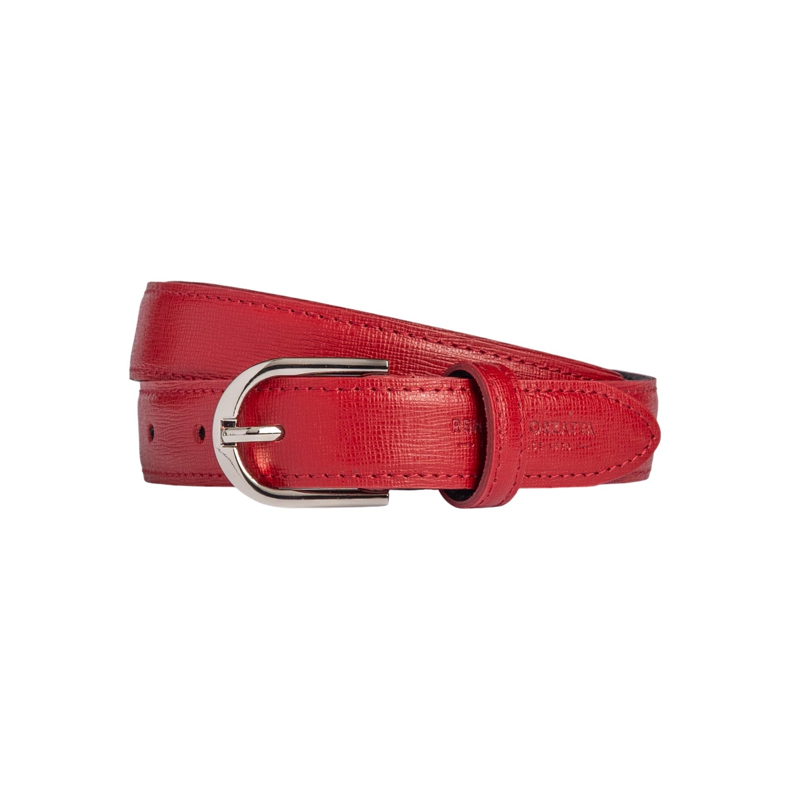 RB4016V | Cintura Donna Made in Italy in Vera Pelle Saffiano. Fibbia in finitura Argento Lucido. Colore Rosso. Dimensioni: cm 115 x 2,5 x 0,5 (giro vita cm 100)-0