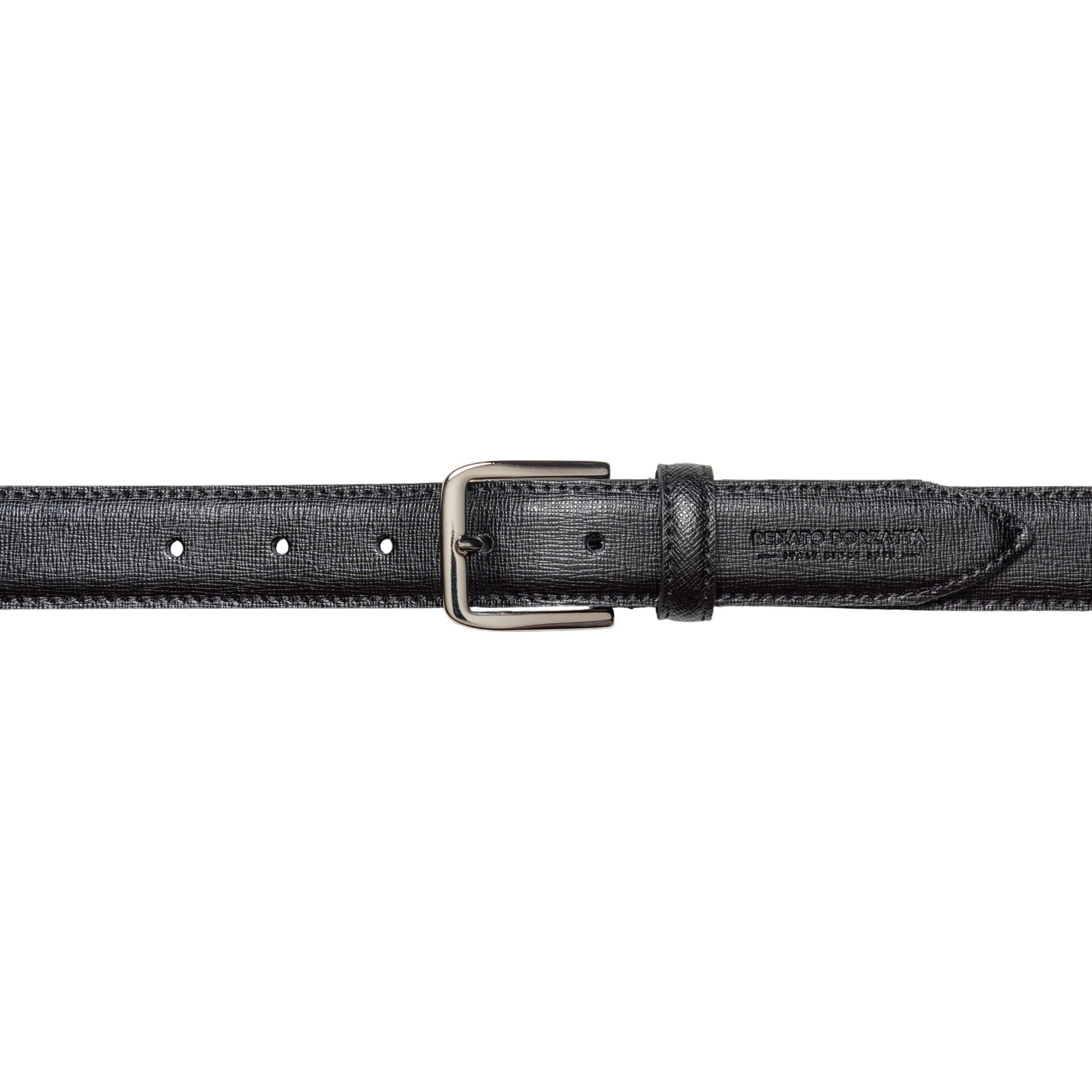 RB4017A | Cintura Donna Made in Italy in Vera Pelle Saffiano. Fibbia in finitura Argento Lucido. Colore Nero. Dimensioni: cm 115 x 3,0 x 0,5 (giro vita cm 100)-1