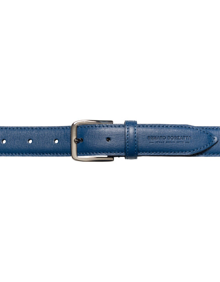 RB4017D | Cintura Donna Made in Italy in Vera Pelle Saffiano. Fibbia in finitura Argento Lucido. Colore Blu. Dimensioni: cm 115 x 3,0 x 0,5 (giro vita cm 100)-1
