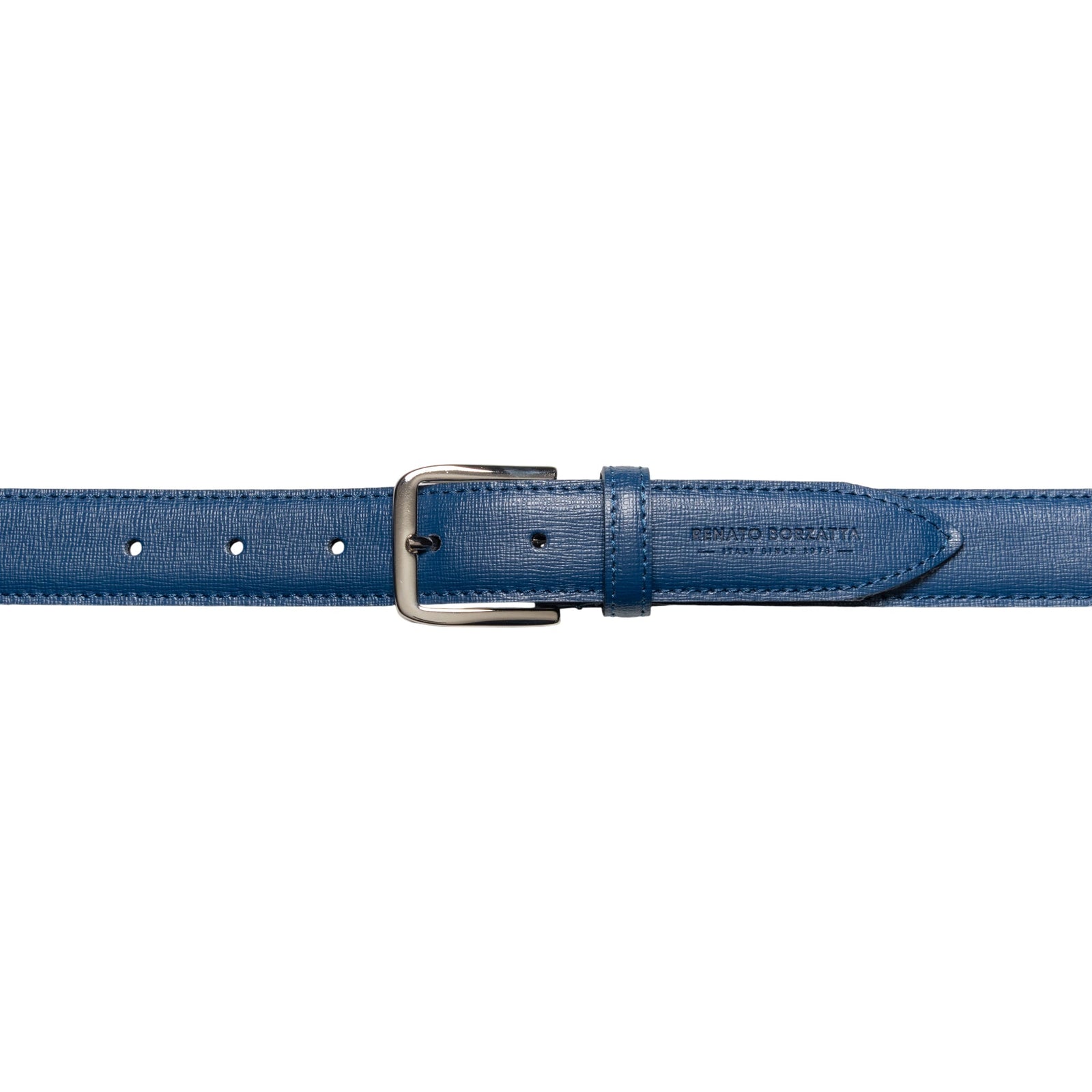 RB4017D | Cintura Donna Made in Italy in Vera Pelle Saffiano. Fibbia in finitura Argento Lucido. Colore Blu. Dimensioni: cm 115 x 3,0 x 0,5 (giro vita cm 100)-1