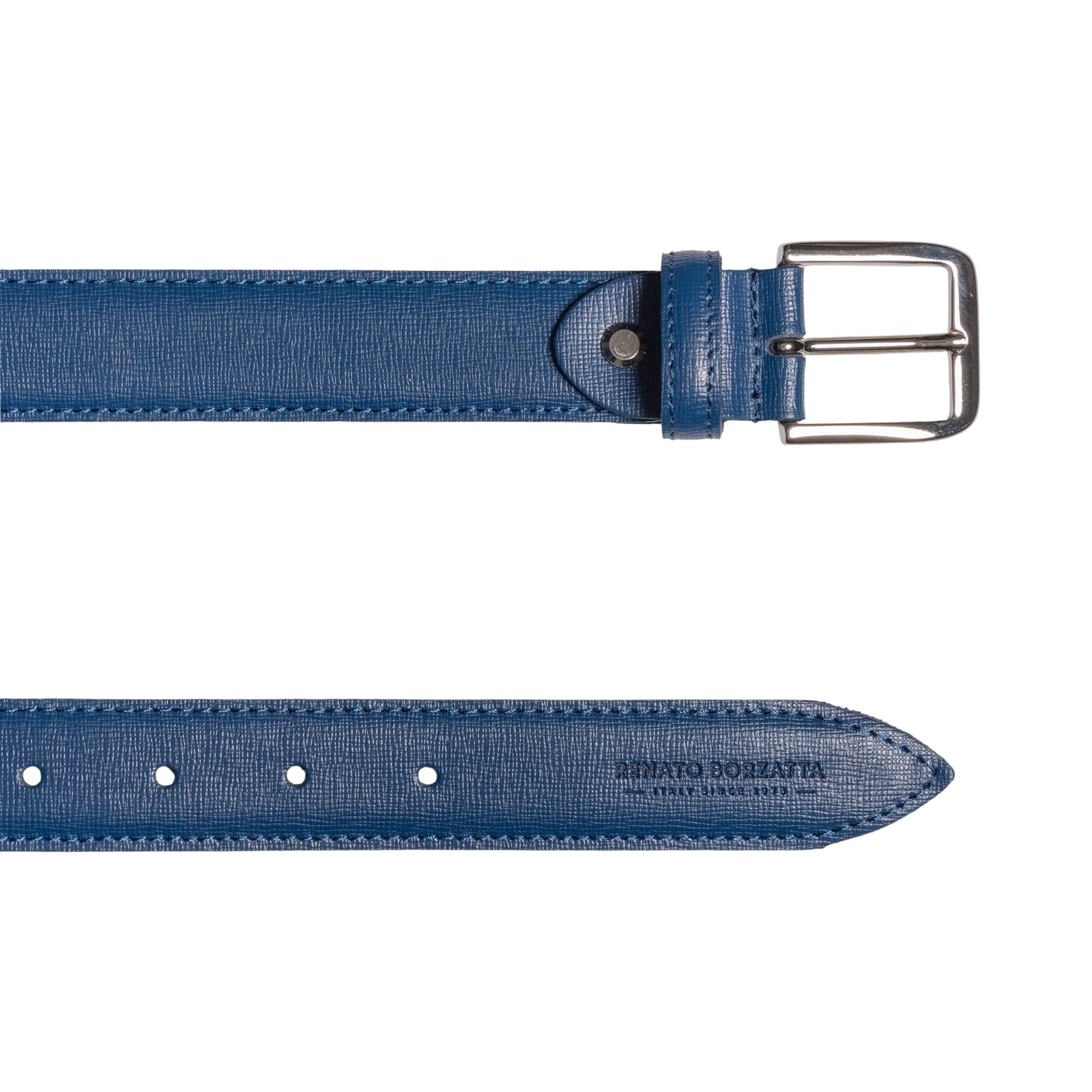 RB4017D | Cintura Donna Made in Italy in Vera Pelle Saffiano. Fibbia in finitura Argento Lucido. Colore Blu. Dimensioni: cm 115 x 3,0 x 0,5 (giro vita cm 100)-2
