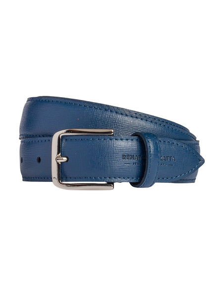 RB4017D | Cintura Donna Made in Italy in Vera Pelle Saffiano. Fibbia in finitura Argento Lucido. Colore Blu. Dimensioni: cm 115 x 3,0 x 0,5 (giro vita cm 100)-0