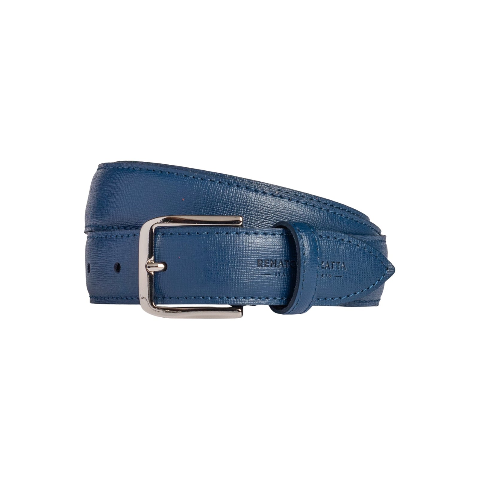 RB4017D | Cintura Donna Made in Italy in Vera Pelle Saffiano. Fibbia in finitura Argento Lucido. Colore Blu. Dimensioni: cm 115 x 3,0 x 0,5 (giro vita cm 100)-0