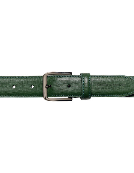 RB4017E | Cintura Donna Made in Italy in Vera Pelle Saffiano. Fibbia in finitura Argento Lucido. Colore Verde. Dimensioni: cm 115 x 3,0 x 0,5 (giro vita cm 100)-1