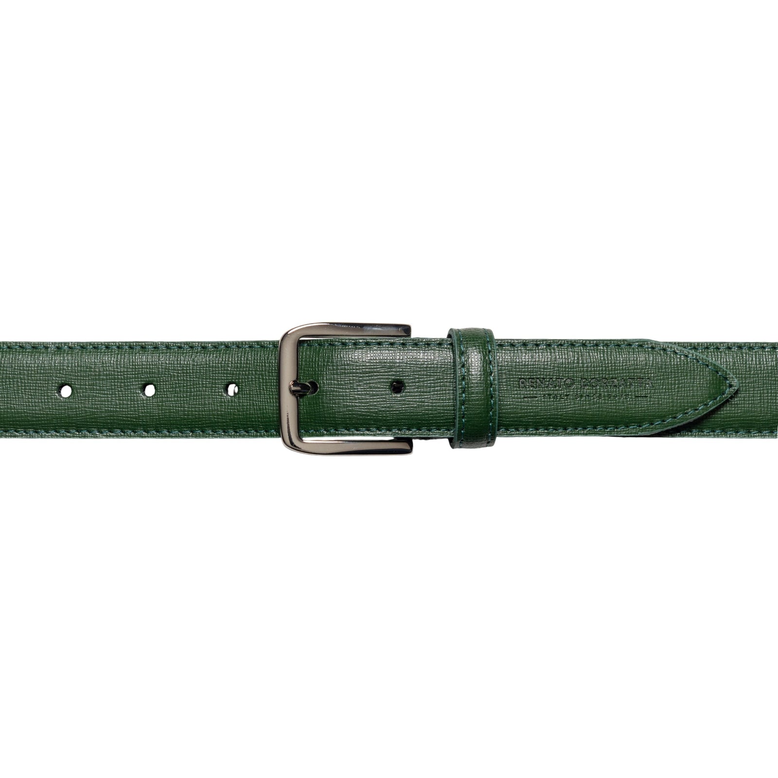 RB4017E | Cintura Donna Made in Italy in Vera Pelle Saffiano. Fibbia in finitura Argento Lucido. Colore Verde. Dimensioni: cm 115 x 3,0 x 0,5 (giro vita cm 100)-1