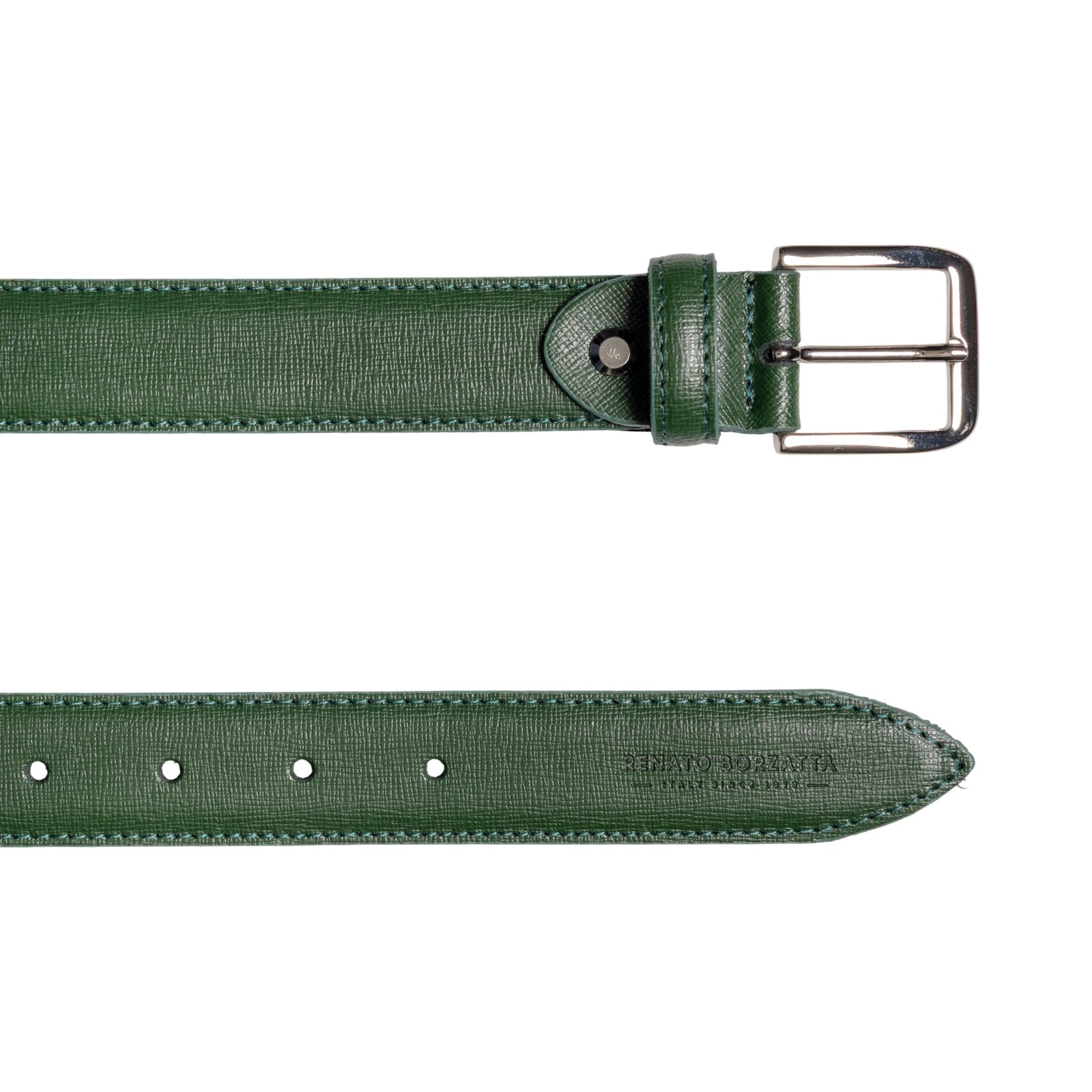 RB4017E | Cintura Donna Made in Italy in Vera Pelle Saffiano. Fibbia in finitura Argento Lucido. Colore Verde. Dimensioni: cm 115 x 3,0 x 0,5 (giro vita cm 100)-2