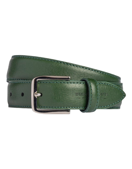 RB4017E | Cintura Donna Made in Italy in Vera Pelle Saffiano. Fibbia in finitura Argento Lucido. Colore Verde. Dimensioni: cm 115 x 3,0 x 0,5 (giro vita cm 100)-0