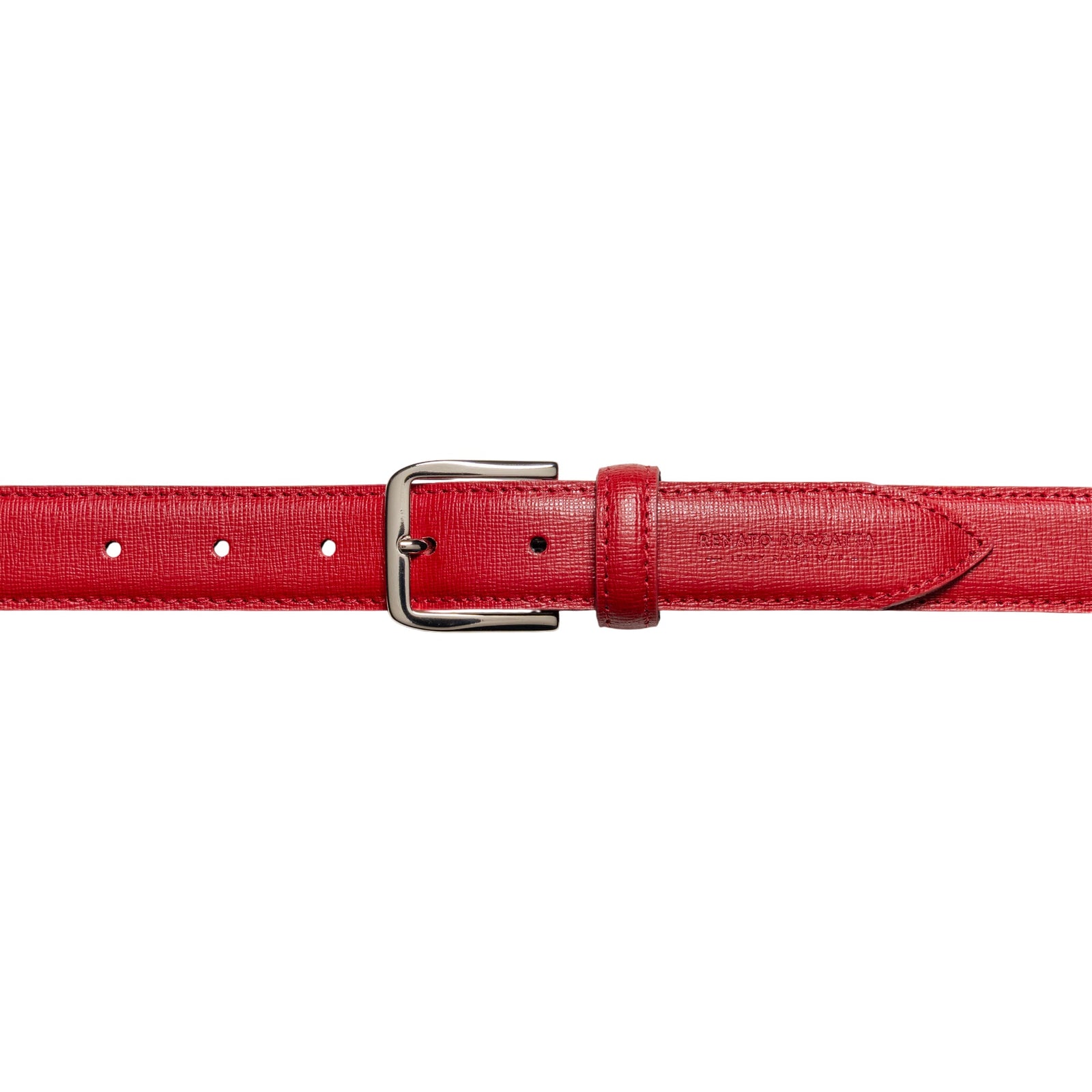 RB4017V | Cintura Donna Made in Italy in Vera Pelle Saffiano. Fibbia in finitura Argento Lucido. Colore Rosso. Dimensioni: cm 115 x 3,0 x 0,5 (giro vita cm 100)-1