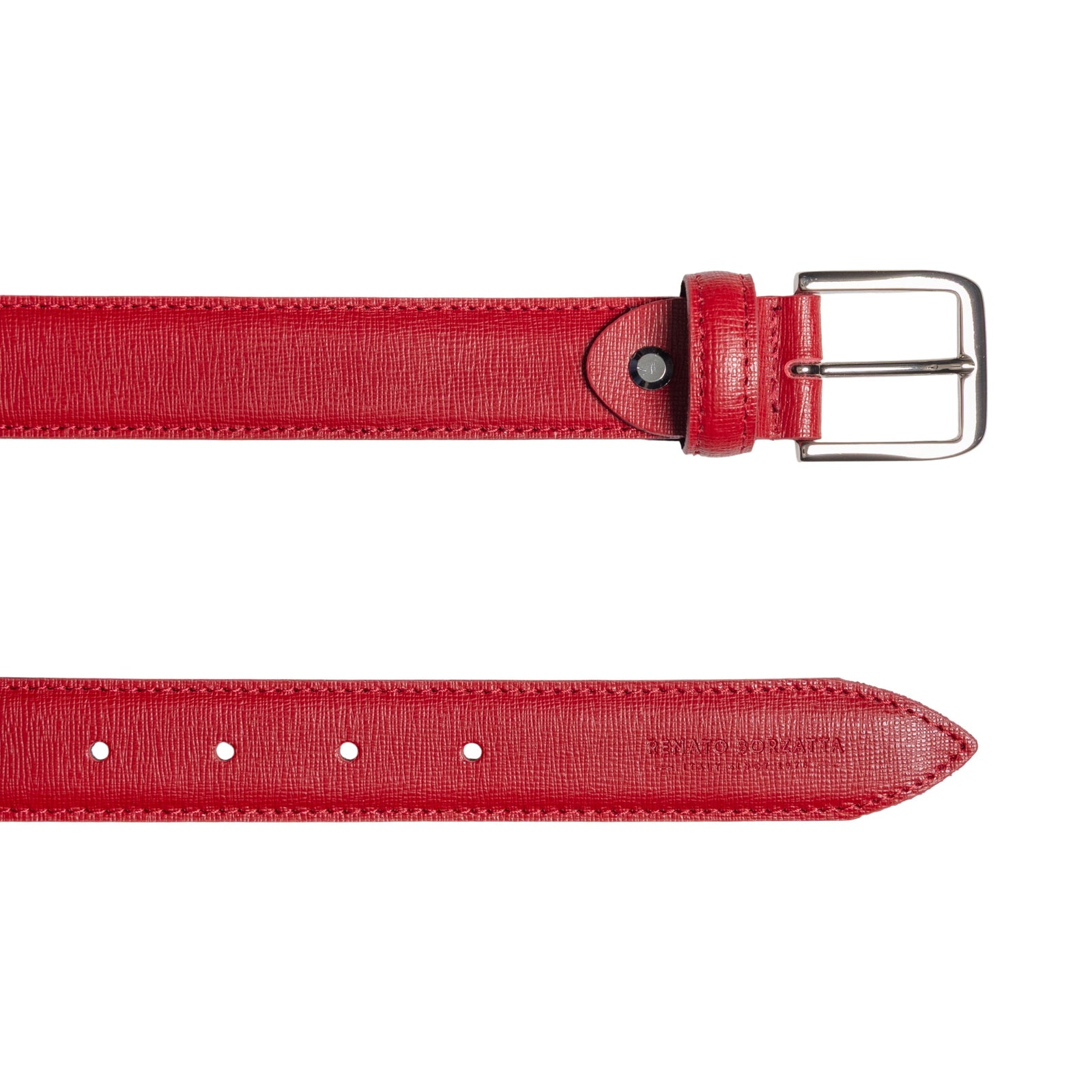 RB4017V | Cintura Donna Made in Italy in Vera Pelle Saffiano. Fibbia in finitura Argento Lucido. Colore Rosso. Dimensioni: cm 115 x 3,0 x 0,5 (giro vita cm 100)-2