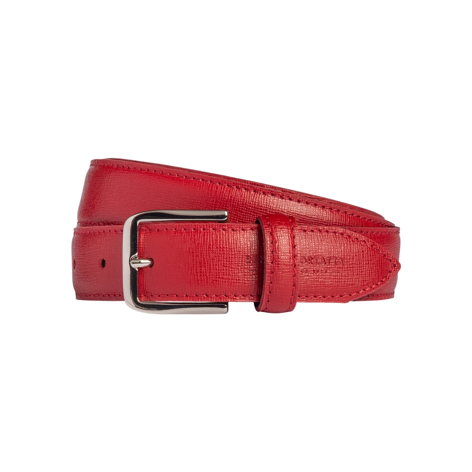 RB4017V | Cintura Donna Made in Italy in Vera Pelle Saffiano. Fibbia in finitura Argento Lucido. Colore Rosso. Dimensioni: cm 115 x 3,0 x 0,5 (giro vita cm 100)-0