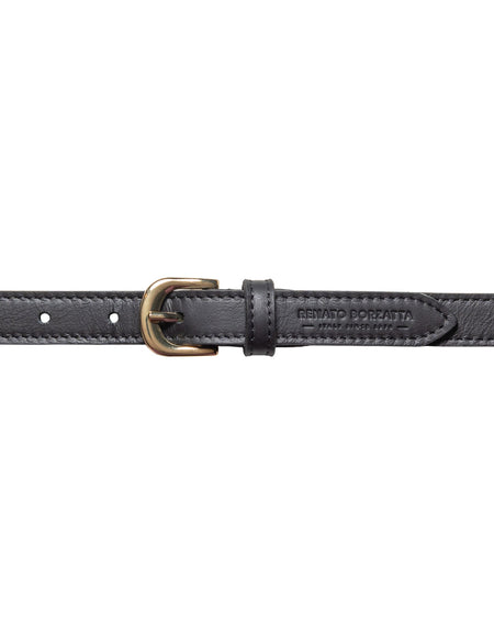 RB4018A | Cintura Donna Made in Italy in Vera Pelle Morbida Sauvage. Fibbia in finitura Oro Lucido. Colore Nero. Dimensioni: cm 115 x 2,0 x 0,5 (giro vita cm 100)-1