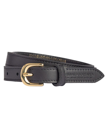 RB4018A | Cintura Donna Made in Italy in Vera Pelle Morbida Sauvage. Fibbia in finitura Oro Lucido. Colore Nero. Dimensioni: cm 115 x 2,0 x 0,5 (giro vita cm 100)-0