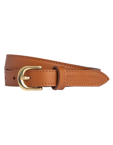 RB4018S | Cintura Donna Made in Italy in Vera Pelle Morbida Sauvage. Fibbia in finitura Oro Lucido. Colore Cognac. Dimensioni: cm 115 x 2,0 x 0,5 (giro vita cm 100)-0