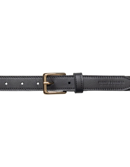 RB4019A | Cintura Donna Made in Italy in Vera Pelle Morbida Sauvage. Fibbia in finitura Oro Lucido. Colore Nero. Dimensioni: cm 115 x 2,5 x 0,5 (giro vita cm 100)-1