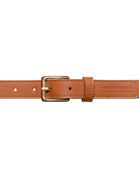 RB4019S | Cintura Donna Made in Italy in Vera Pelle Morbida Sauvage. Fibbia in finitura Oro Lucido. Colore Cognac. Dimensioni: cm 115 x 2,5 x 0,5 (giro vita cm 100)-1
