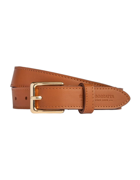 RB4019S | Cintura Donna Made in Italy in Vera Pelle Morbida Sauvage. Fibbia in finitura Oro Lucido. Colore Cognac. Dimensioni: cm 115 x 2,5 x 0,5 (giro vita cm 100)-0