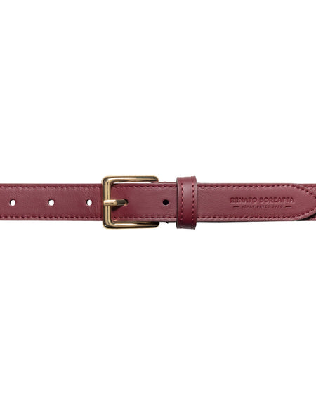 RB4019X | Cintura Donna Made in Italy in Vera Pelle Morbida Sauvage. Fibbia in finitura Oro Lucido. Colore Bordeaux. Dimensioni: cm 115 x 2,5 x 0,5 (giro vita cm 100)-1
