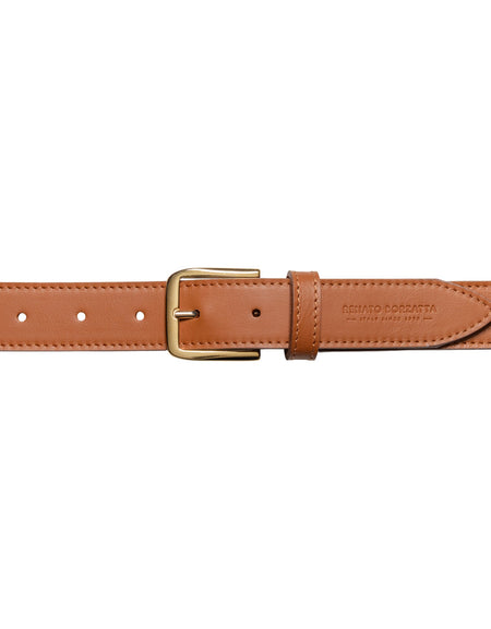 RB4020S | Cintura Donna Made in Italy in Vera Pelle Morbida Sauvage. Fibbia in finitura Oro Lucido. Colore Cognac. Dimensioni: cm 115 x 3,0 x 0,5 (giro vita cm 100)-1