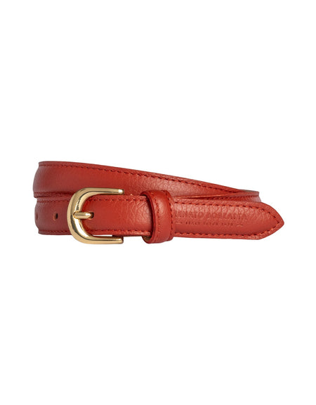 RB4021AM | Cintura Donna Made in Italy in Vera Pelle grana Dollaro. Fibbia in finitura Oro Lucido. Colore Paprika. Dimensioni: cm 115 x 2,0 x 0,5 (giro vita cm 100)-0
