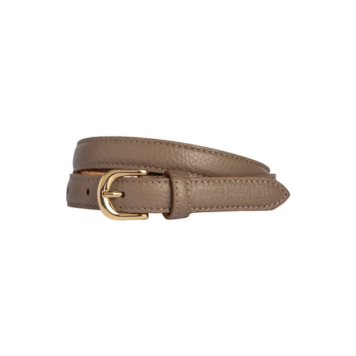 Load image into Gallery viewer, RB4021AQ | Cintura Donna Made in Italy in Vera Pelle grana Dollaro. Fibbia in finitura Oro Lucido. Colore Taupe. Dimensioni: cm 115 x 2,0 x 0,5 (giro vita cm 100)-0
