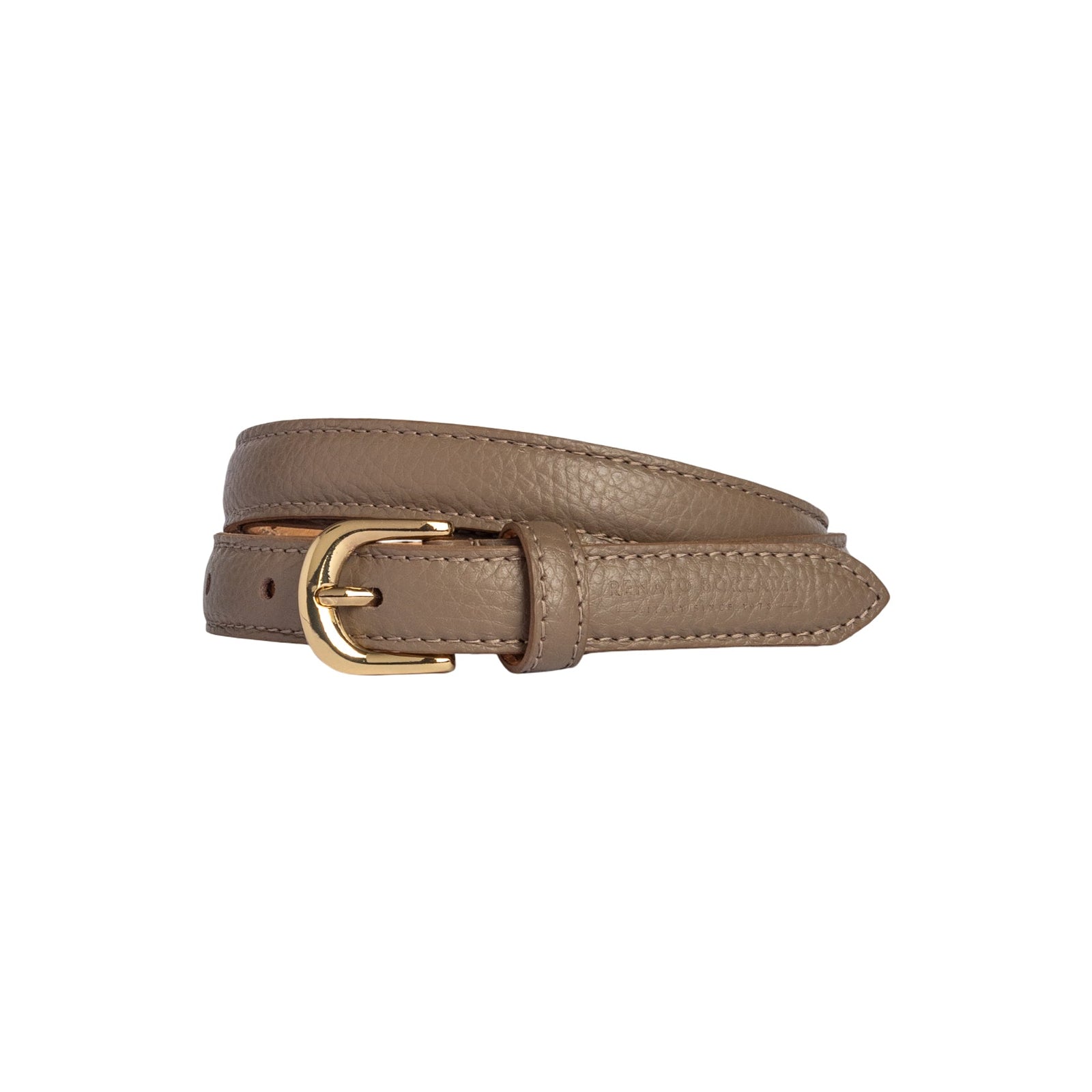 RB4021AQ | Cintura Donna Made in Italy in Vera Pelle grana Dollaro. Fibbia in finitura Oro Lucido. Colore Taupe. Dimensioni: cm 115 x 2,0 x 0,5 (giro vita cm 100)-0