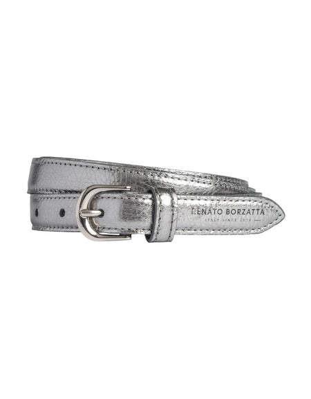 RB4021AY | Cintura Donna Made in Italy in Vera Pelle grana Dollaro. Fibbia in finitura Argento Lucido. Colore Canna di Fucile. Dimensioni: cm 115 x 2,0 x 0,5 (giro vita cm 100)-0
