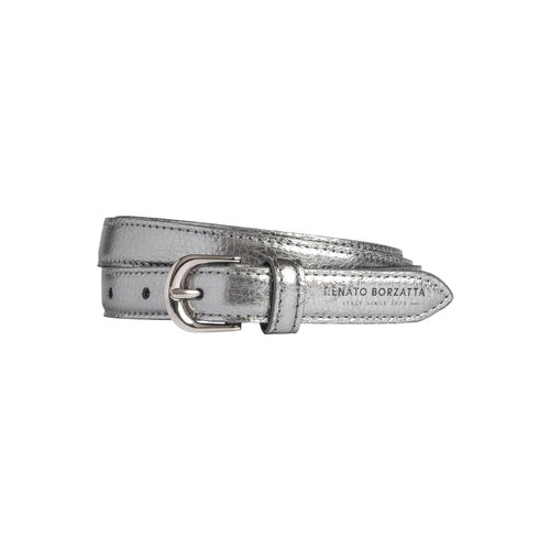 Load image into Gallery viewer, RB4021AY | Cintura Donna Made in Italy in Vera Pelle grana Dollaro. Fibbia in finitura Argento Lucido. Colore Canna di Fucile. Dimensioni: cm 115 x 2,0 x 0,5 (giro vita cm 100)-0
