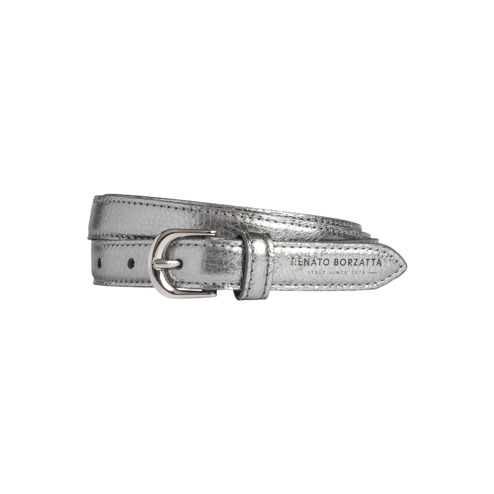RB4021AY | Cintura Donna Made in Italy in Vera Pelle grana Dollaro. Fibbia in finitura Argento Lucido. Colore Canna di Fucile. Dimensioni: cm 115 x 2,0 x 0,5 (giro vita cm 100)-0