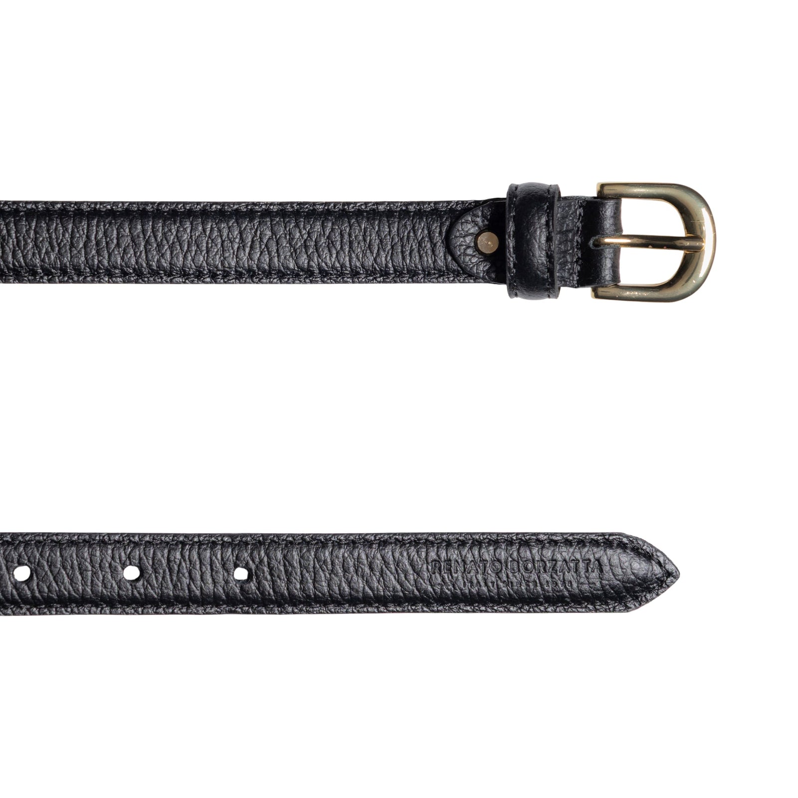 RB4021A | Cintura Donna Made in Italy in Vera Pelle grana Dollaro. Fibbia in finitura Oro Lucido. Colore Nero. Dimensioni: cm 115 x 2,0 x 0,5 (giro vita cm 100)-2