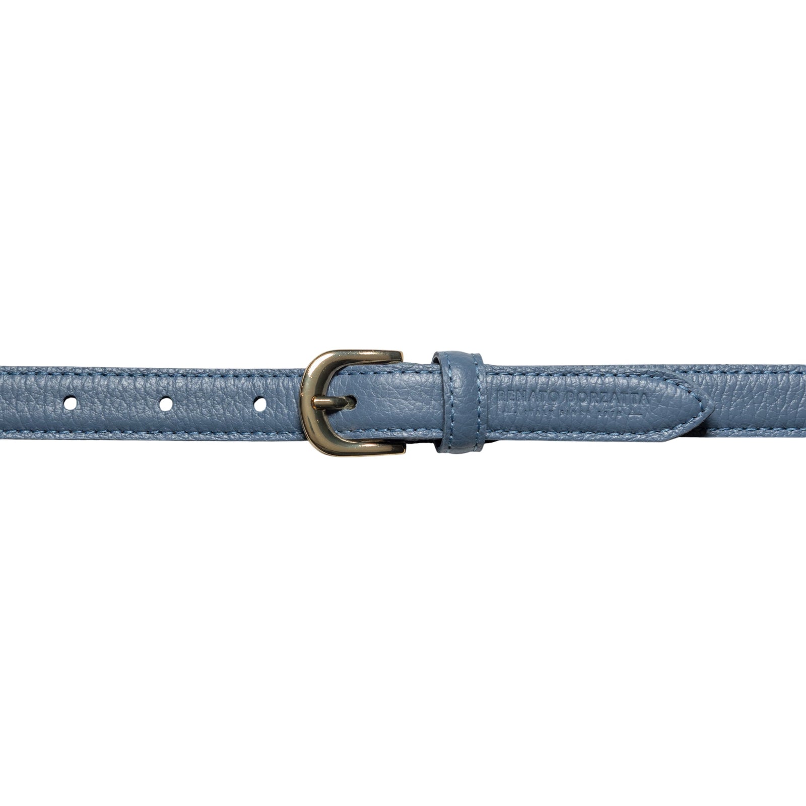 RB4021P | Cintura Donna Made in Italy in Vera Pelle grana Dollaro. Fibbia in finitura Oro Lucido. Colore Avio. Dimensioni: cm 115 x 2,0 x 0,5 (giro vita cm 100)-1