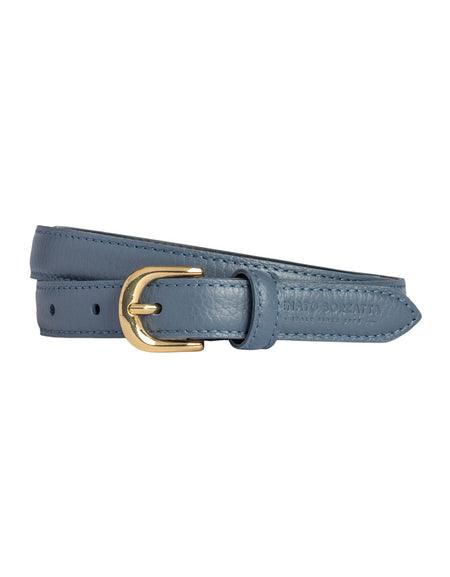 RB4021P | Cintura Donna Made in Italy in Vera Pelle grana Dollaro. Fibbia in finitura Oro Lucido. Colore Avio. Dimensioni: cm 115 x 2,0 x 0,5 (giro vita cm 100)-0