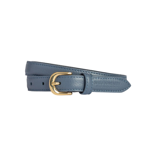 Load image into Gallery viewer, RB4021P | Cintura Donna Made in Italy in Vera Pelle grana Dollaro. Fibbia in finitura Oro Lucido. Colore Avio. Dimensioni: cm 115 x 2,0 x 0,5 (giro vita cm 100)-0
