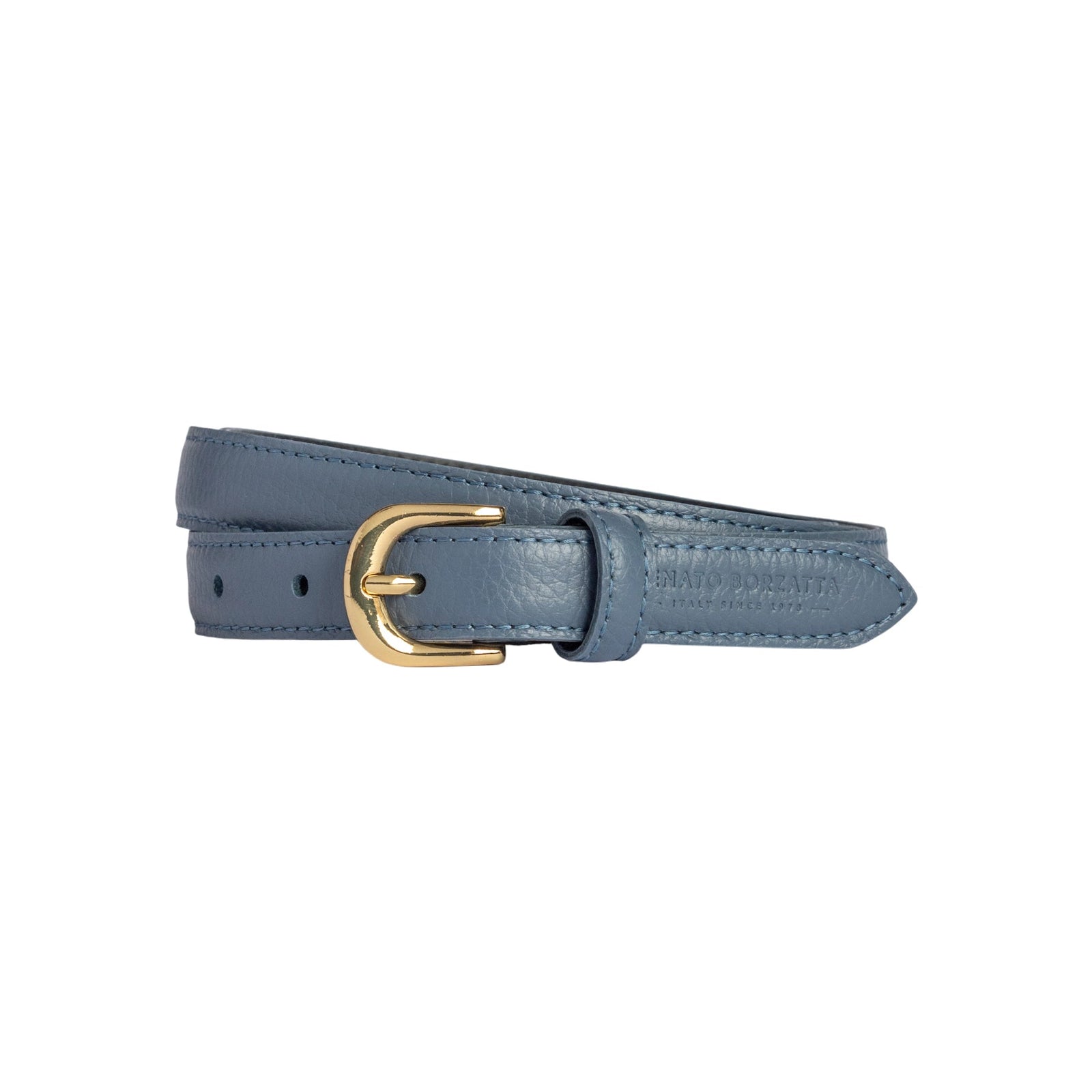 RB4021P | Cintura Donna Made in Italy in Vera Pelle grana Dollaro. Fibbia in finitura Oro Lucido. Colore Avio. Dimensioni: cm 115 x 2,0 x 0,5 (giro vita cm 100)-0
