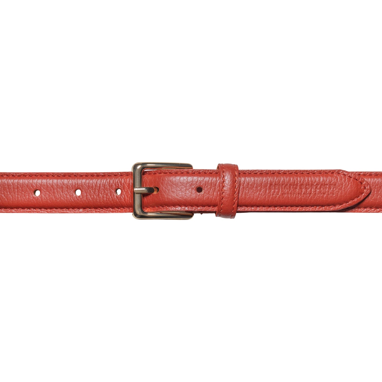 RB4022AM | Cintura Donna Made in Italy in Vera Pelle grana Dollaro. Fibbia in finitura Oro Lucido. Colore Paprika. Dimensioni: cm 115 x 2,5 x 0,5 (giro vita cm 100)-1